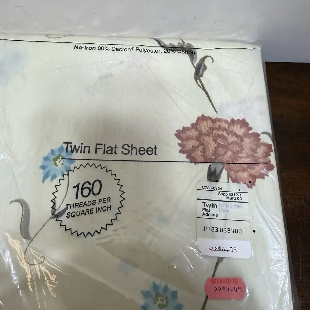 Vintage JC Penney Early spring Twin Flat Sheet. NOS Adeline 90s Granny Cottage